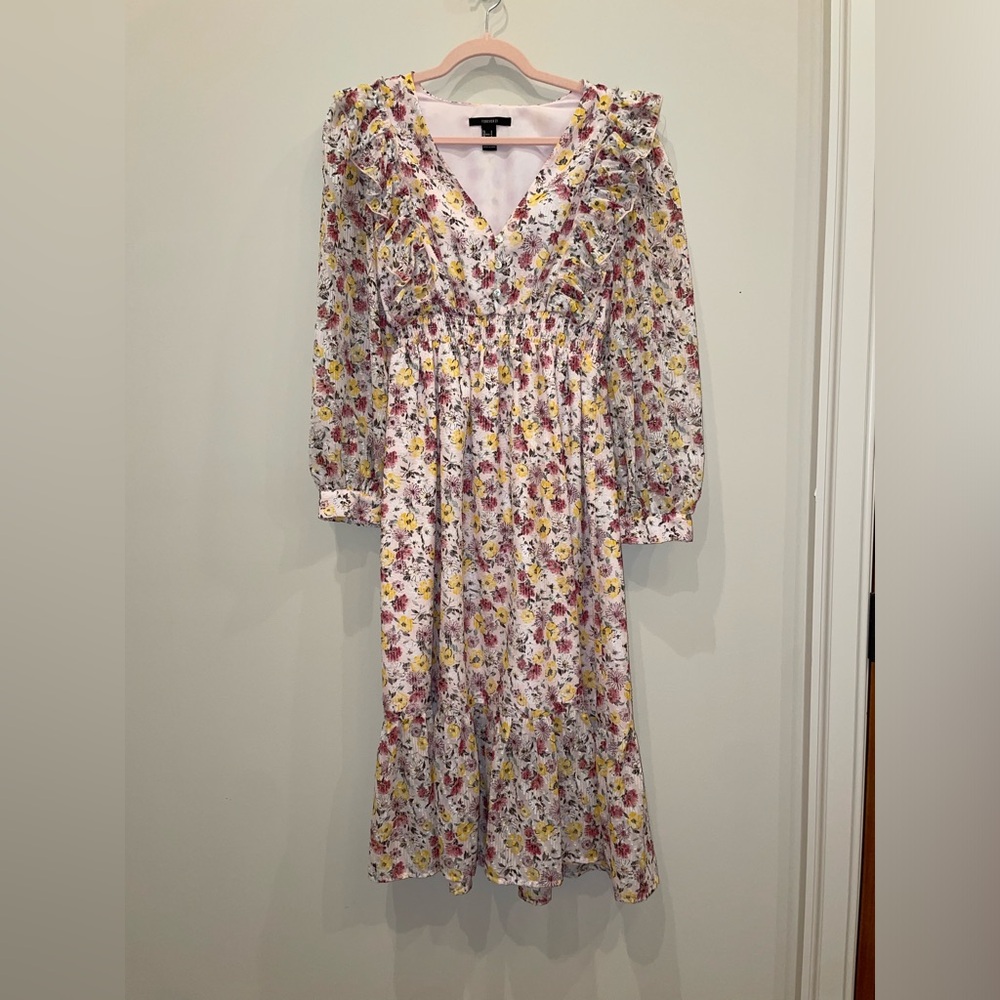 Forever 21 Pink Floral Long Dress, Size Small